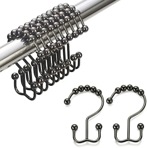 Amazer Shower Curtain Hooks Rings, Bronze Shower Curtain Hooks, Rust-Resistant Stainless Steel Shower Curtain Rings, 12 Pcs Double Shower Hooks for Shower Curtain, Shower Hooks Oil Rubbed Bronze