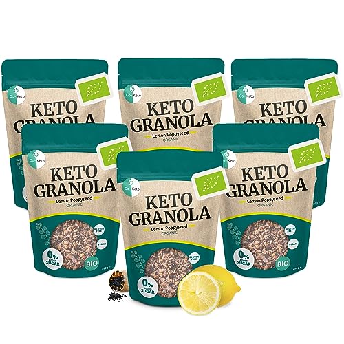 Go-Keto BIO Keto Granola Lemon Poppyseed 6x 290g - LowCarb Keto Muesli para un delicioso desayuno, con chips de coco, nueces, frutas, semillas de girasol y de calabaza, vegano, sin gluten