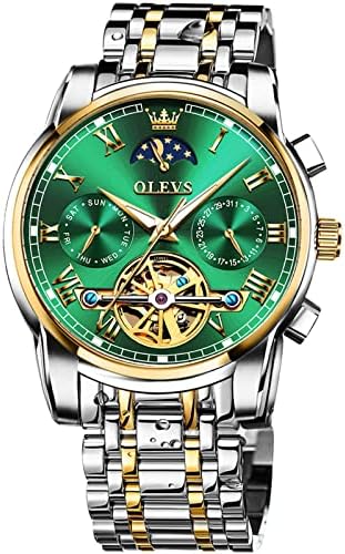 OLEVS Automatic Watches for Men, Big Face Stainless Steel Men Dress Watch, Self Winding Waterproof Men Tourbillon Skeleton Watch, Luminous Day and Date Men Analog Watch