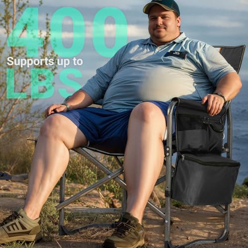 OVERMONT Oversize Directors Camping Chairs for Adults - 180kg Heavy-Duty Folding Outdoor Chairs with Foldable Side Table & Cooler Bag for Outside Festival BBQ Beach Picnic Fish - Image 6