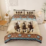 Feelyou Twin Size Horse Duvet Cover Boys Girls Galloping Horse Bedding Set for Kids Southwestern Geometric Comforter Cover Set Farmhouse Bedspread Cover Room Decor Bedclothes Zipper