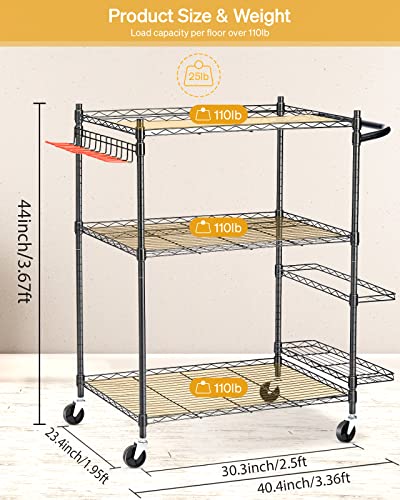 Yoga Mat Storage Rack, Home Gym Workout Equipment Storage Rack, Large Cart for Organizing Workout Room, Organizer Yoga Equipment Dumbbell Kettlebells Home Gym Storage Rack with Hooks and Wheels - Thumbnail 6