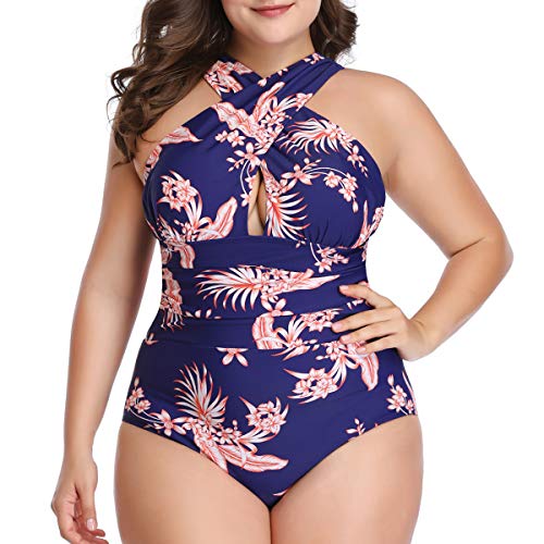 Maiô feminino Begonia.K com estampa floral, cruzado, frente única, com controle de barriga, Style B,