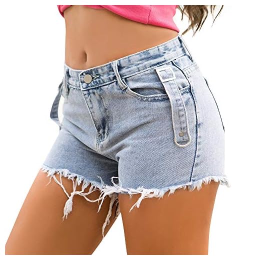 Dam jeansshorts denim heta byxor dam hög midja råa kanter gör gamla denimshorts klubb sexiga kostymer kvinnor i alla åldrar (färg: Ljusblå, storlek: M)