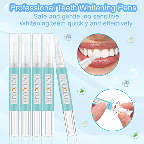 Teeth Whitening Kit Tooth Whitener - Douceur Dental Bleaching System Professional With 16X Led Mouth Tray Light 5Pcs Whiting Gel Pen For Purely Whitening Of Sensitive Teeth #TOP2