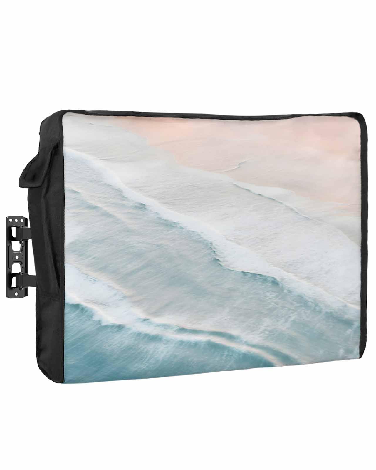 SummerBeach Outdoor TV Cover 48 to 50 Inches Weatherproof & Waterproof, Coastal Outdoor TV Enclosure with Remote Control Pocket, Seaside Nautical Aqua