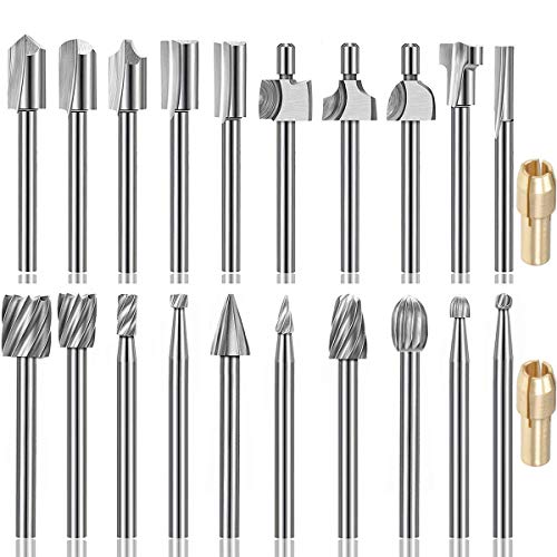 22Pcs Hss Router Carbide Engraving Bits Accessories Set,Routing Bit/Engraving Burr Bits for Dremel Attachment