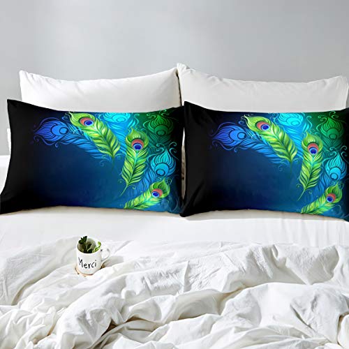 Feather Print Bedding Set Boho Style Comforter Cover for Kids Boys Girls Peacock Feather Duvet Cover Beautiful Feather Decoration Quilt Cover,Room Decor 3Pcs Bedding King - Image 3