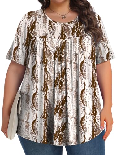 Image of Tencede Womens Plus Size Tops Tunic Short Sleeve Crew Neck Shirts Casual Soft Blouse 1X-5X