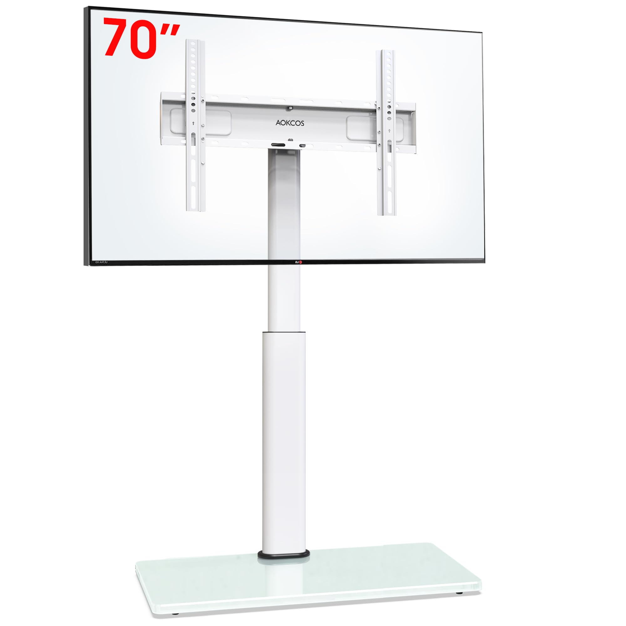 AOKCOS Supporto TV da Pavimento inclinabile per 32-55 65 70 Pollici, Girevole & Altezza Regolazione Mobile Porta TV da Terra, Bianco Max VESA 400x400mm 40kg