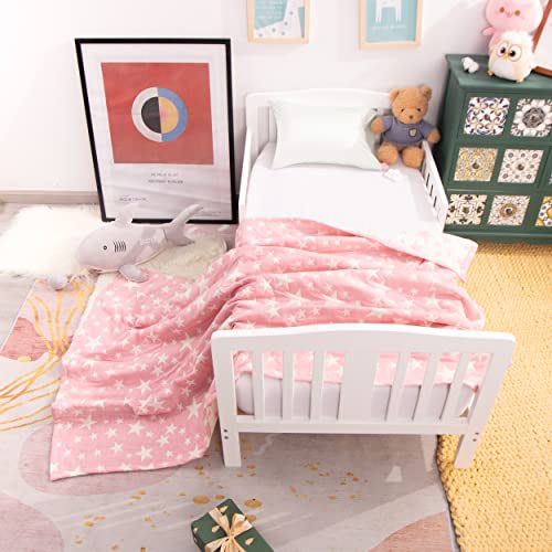 Ntbay AUSNTCOBL-45-PINKSTAR 3 Layer Oversized Muslin Cotton Toddler Blanket, 45X60 Inches Jacquard Reversible Nursery Bed Blanket thumb #4