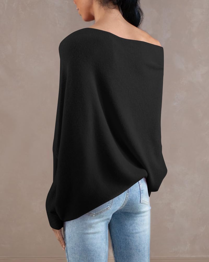 Imily Bela Damen Pullover Rundhalsausschnitt Langarm Strickpullover Ausschnitt Lose Bluse Pulli Sweatshirt Oberteil Tops Shirts