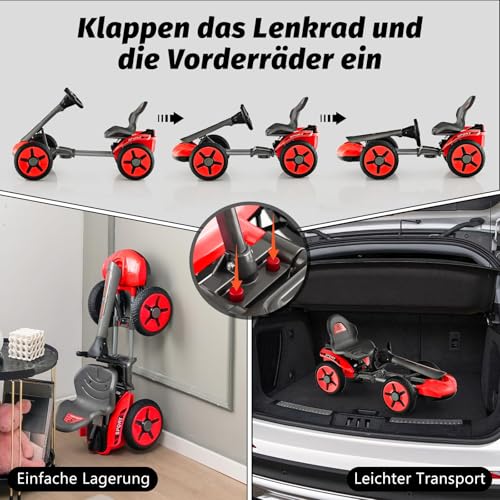 COSTWAY 12V Kinder Elektro Gokart mit LED Lichter, Go Kart mit 2-Fach verstellbarem Lenkrad & Sitz, Tretauto mit Getränkehalter, EIN-Knopf-Start, für Kinder ab 2 Jahre alt (Rot) – Bild 7