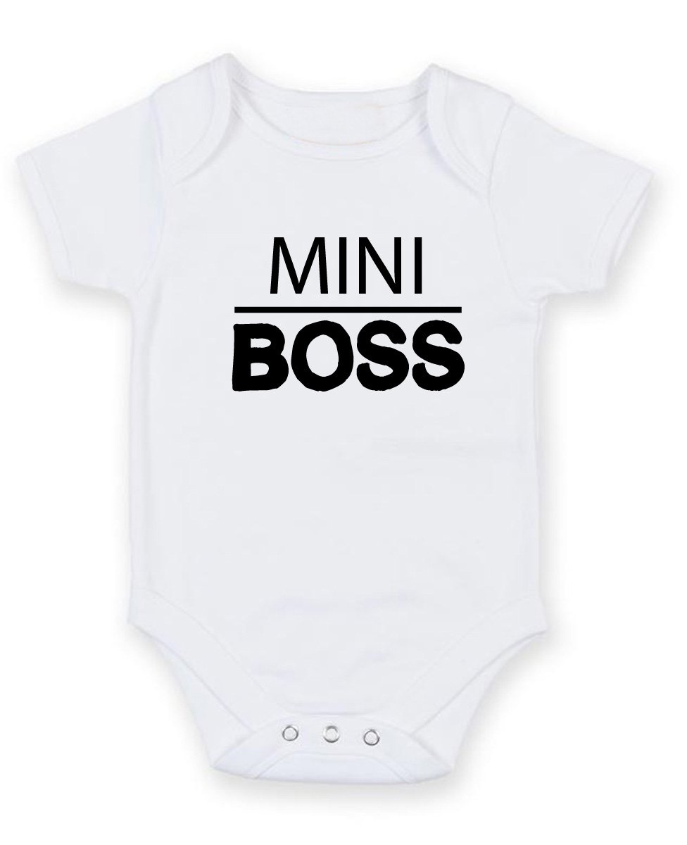 Foxyprinting Men's White Mini Boss - Personalised Baby Boy Girl Baby Vestunisex Short Sleeve Bodysuit (0-3 Months)