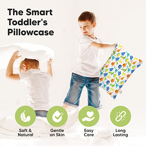 Image of KeaBabies Toddler Pillowcase 13x18 Organic Cotton Cover (Happy Dino) | Standard Toddler Pillowcase for Kids, Boys Girls, Soft, Durable Cotton Cover for Miniature Sleepy Pillow Cute Color No Pillow