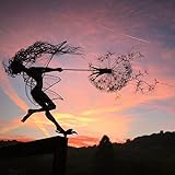 Fcteap Flower Fairy Dancing with Dandelion Garden Art Sculpture Stainless Steel Statue Christmas Halloween Decoration for Outdoor Yard Courtyard Lawn Patio Metal Ornaments (Wave)