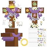 Easter Crafts for Kids: You will get 36 Packs he is risen Easter decor for kids. The easter crafts activities for kids set includes 2 styles of christian cross cutouts and 2 style easter stickers religious, 18 pcs for each style, and comes with the r...
