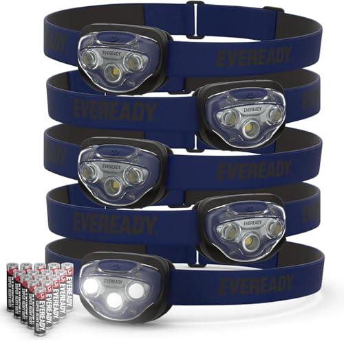EVEREADY LED Headlamps Pro200 [5-Pack], IPX4 Water Resistant, Bri...