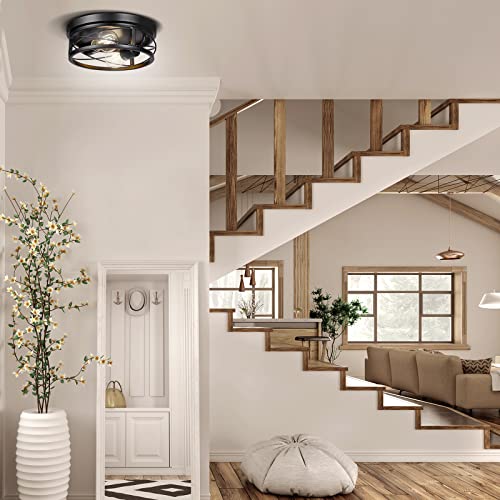 Feanron 7CM-CEILING Farmhouse 2-Light Black Flush Mount Ceiling Light Fixtures thumb #5