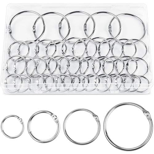 Caianwin Buchringe Set, 40Pcs Loseblatt Binderinge 20/25/35/50mm Buchbinderinge Schlüsselringe mit Metallbeschichtung für Schule, Zuhause und Büro