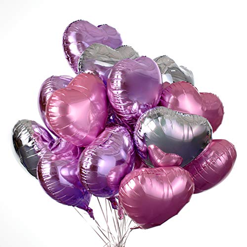 12 pcs Heart Shape Balloon Purple, Pink, Silver Heart Shape Balloon Love Balloon 18 inch inch for Wedding Baby Shower Birthday Valentine's Day Party Supplies (love-12pcs-heart-balloon)