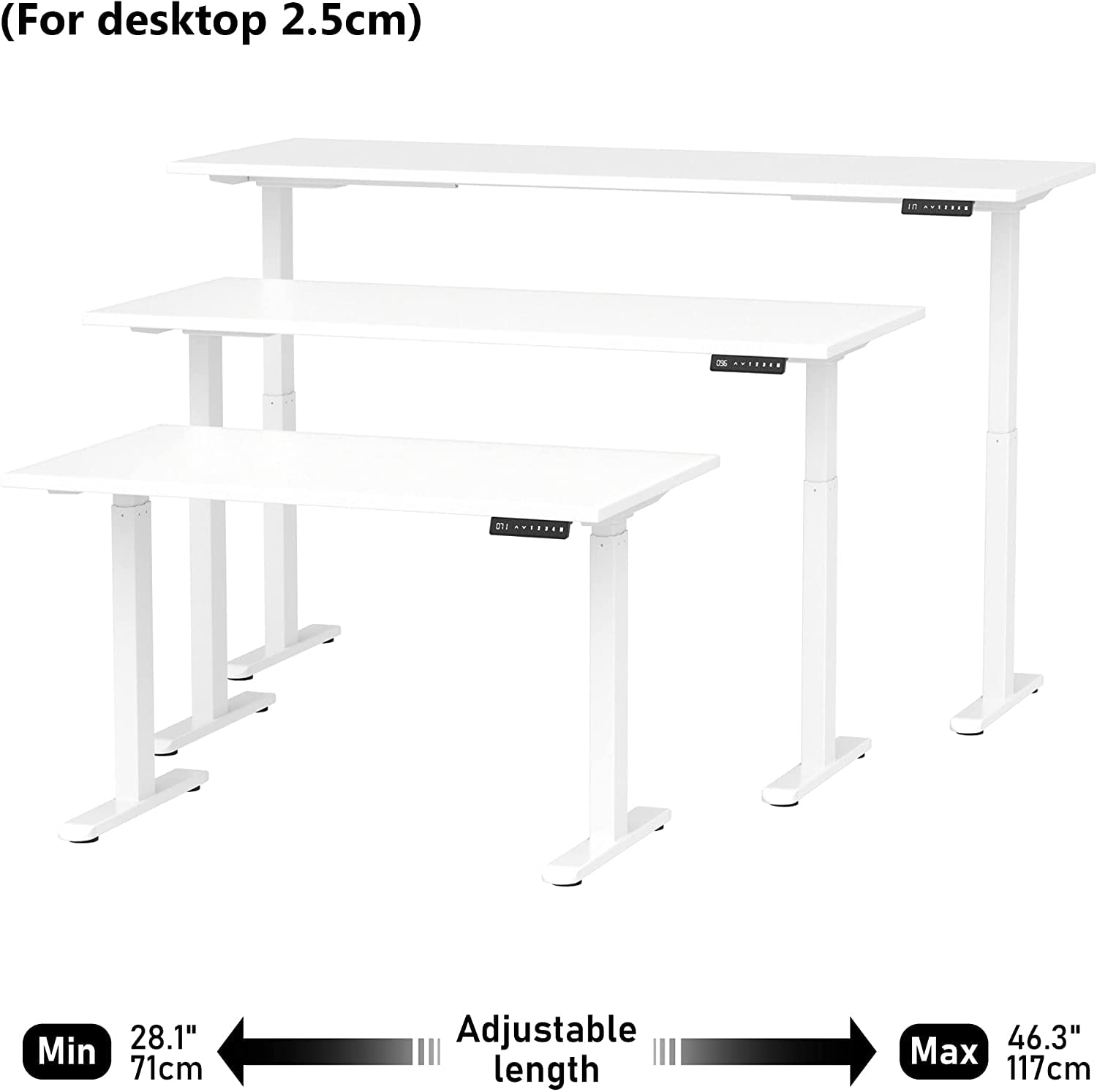 Escritorio de Pie Ajustable en Altura Mesa elevable Motores Gemelos Silencioso 4 Ranuras de Memoria Blanco 69-115 cm Robusto y Estable