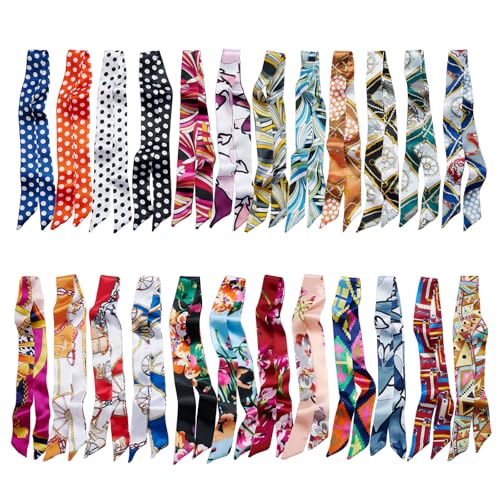 QIUTIMIY 24PCS Fashion Scarf Set for Women Satin Neckerchief Tie Headbands Purse Scarf for Bag Accessories