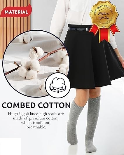 Image of WKLOUYHE Kid's Knee High Cotton Socks for Girls Boys and Toddlers, Solid Color Long School Uniform Socks Pack Of 04