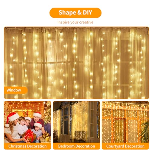 SENTAIMAO Curtain Fairy Lights, 3m x 3m 300leds USB Operated 8 Modes String Light Indoor Outdoor Waterproof Hanging Window Lights with Hooks for Christmas, Wedding, Party,Wall, Home Decorations - Image 6