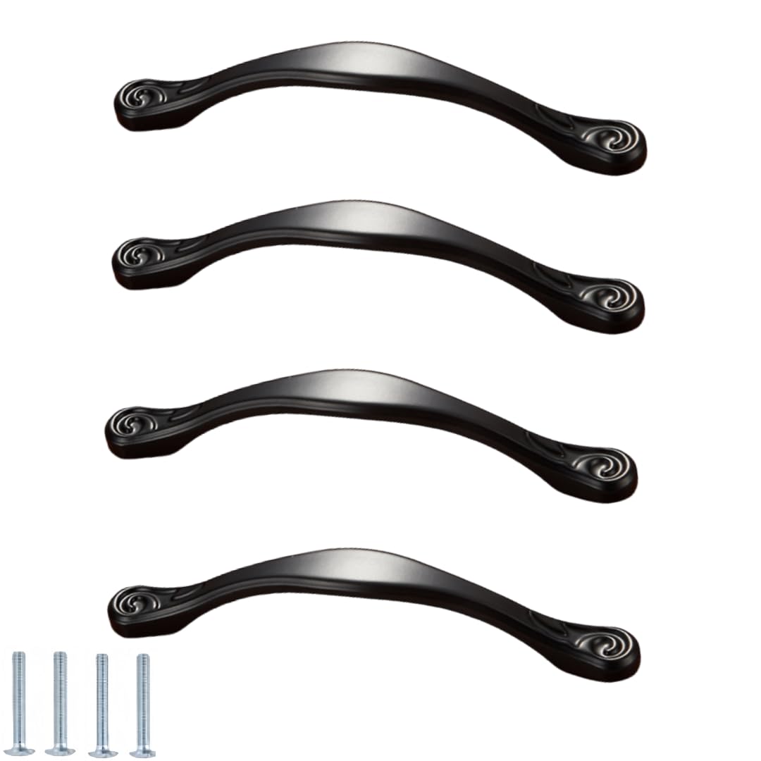 NLQCSXWEP Zinc Alloy Cabinet Bow Handle, Zinc Alloy Cabinet Drawer Furniture Door Handles Black Pack of 4(4041-96mm)