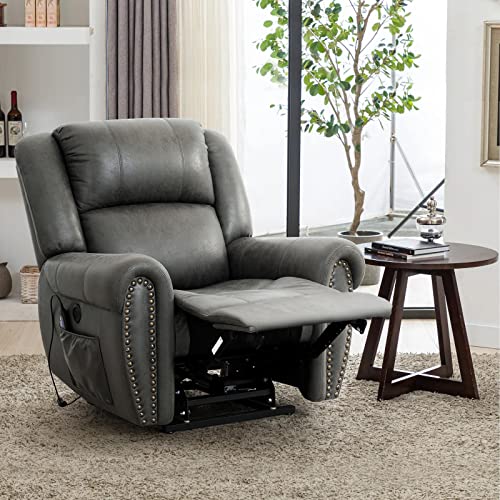 Ashomeli Luxury Large Power Lift Recliner Chair With Massage And Heating,Infinite Position,Dual Motor,Real Leather (Gray) #TOP9
