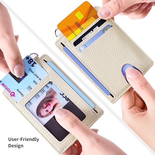 Image of Mayski Slim Wallet, Credit Card Holder for Women, Minimalist Front Pocket RFID Blocking Card Cases, Small Wallet Women Men(Litchi Beige)