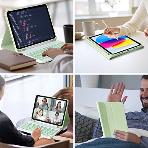 Image of MMK for iPad 11th 10th Generation Case with Keyboard (2022, 10.9 inch), Wireless Detachable Keyboard, Pencil Holder for iPad 11 inch (A16 2025), 10th Gen (10.9 Inch 2022) Green