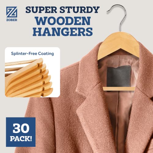 Zober-Wooden-Hangers-20-Pack-Non-Slip-Wood-Clothes-Hanger-for-Suits-Pants-Jackets-wBar-Cut-Notches-Heavy-Duty-Clothing-Hanger-Set-Coat-Hangers-for-Closet-Natural