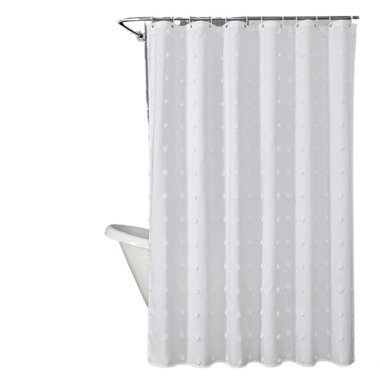 MZSKLW Shower Curtain White Boho Shower Curtain Modern Farmhouse Fabric With Tufted Dots Pompom Decorative Soft & Waterproof For Bathroom Wrinkle Free