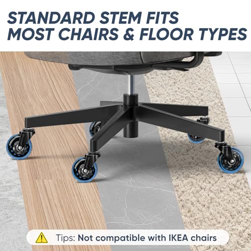 Image of TICONN Office Chair Caster Wheels Set of 5 for Tile, Hardwood Floors and Carpets, Universal Fit for Most Chairs (Blue)