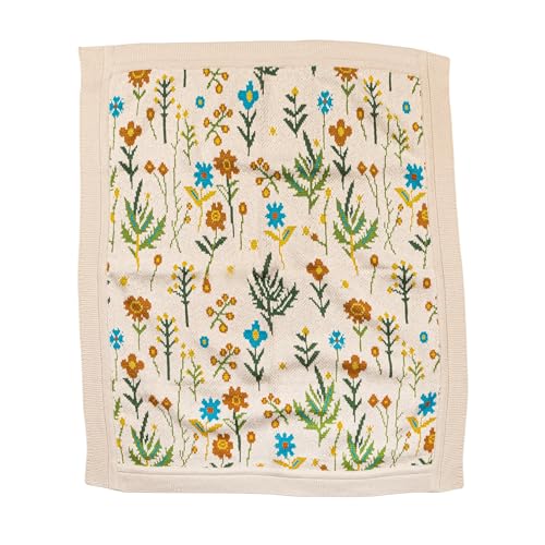 Image of Creative Co-Op Soft Cotton Knit Blanket with Decorative Florals Design