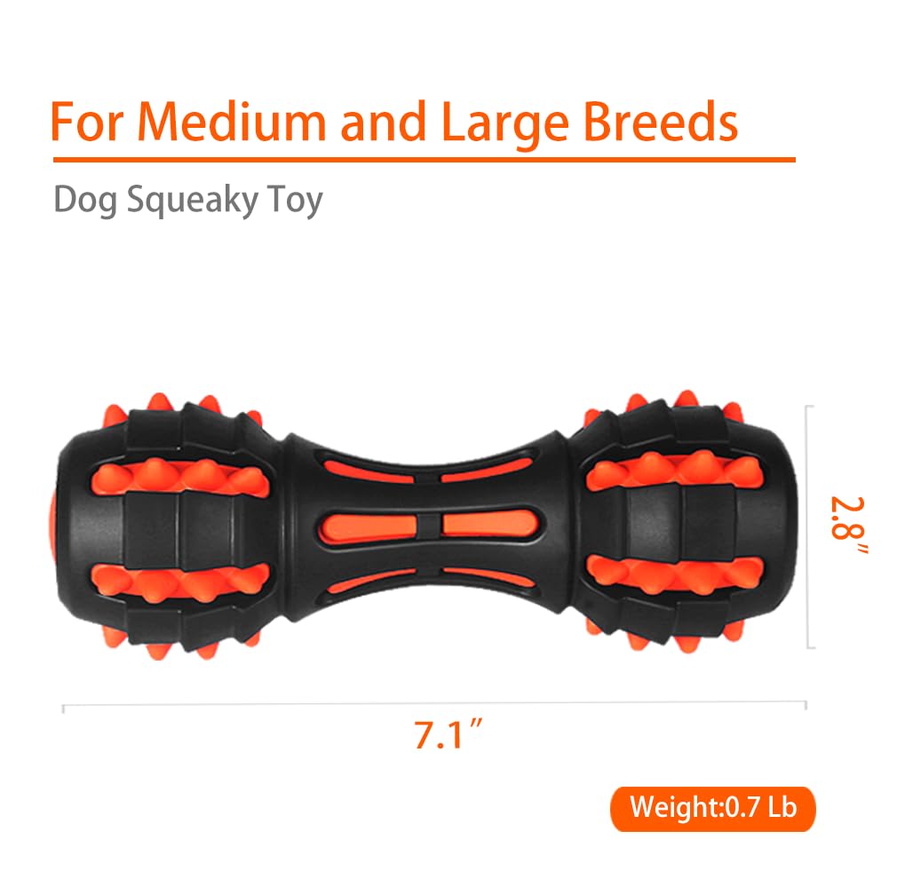 AUSCAT Teething Dog Toys, Durable Squeaky Dog Toys, Rubber Chew Toys for Dogs Dumbbell Shape, Black - Image 3