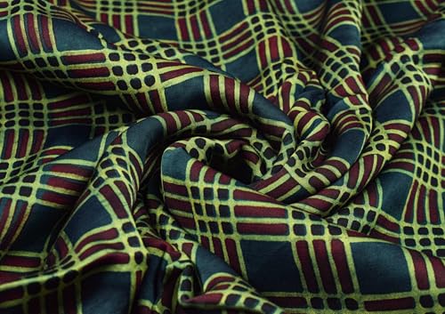 Image of Ethnics of Kutch Womens's Ajrakh Modal Silk Natural Dye Hand Block Print Unstitched Kurta Fabric