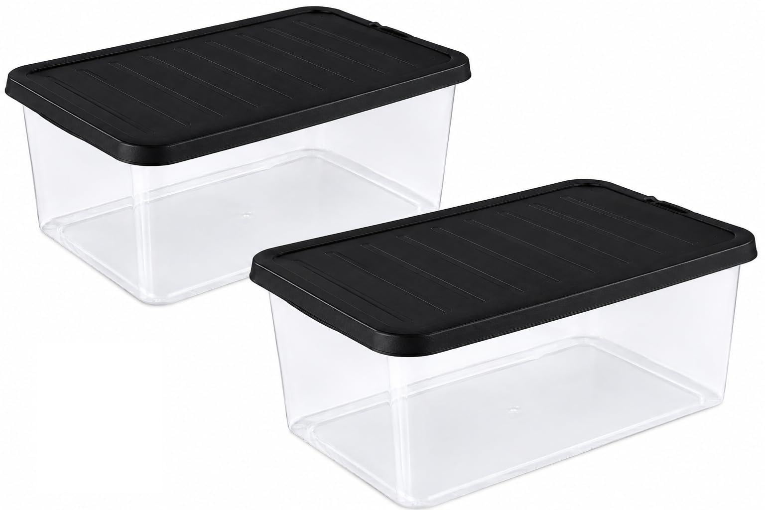 OptiProducts 45L Clear Plastic Storage Box with Clip Locking Black Lid – Heavy Duty Stackable Storage Container for Home, Office, Garage, Loft, Toys, Clothes, Documents & General Organisation (2)