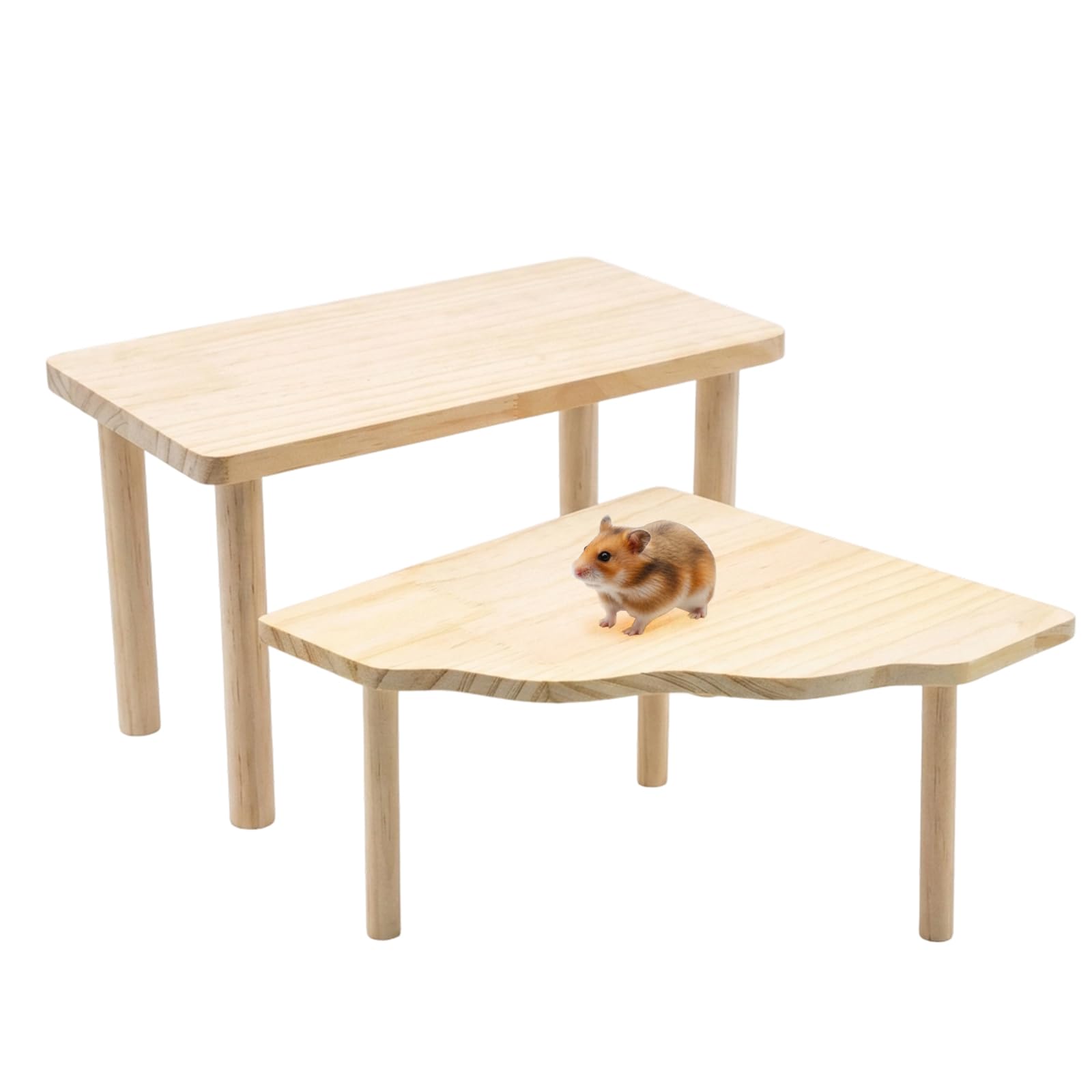 YREYBN 2 Piece Wooden Hamster Platform, Square ＆ Fan-Shaped Hamster Cage Accessories, Hamster Climbing Frame, Small Pet Enclosure Additions