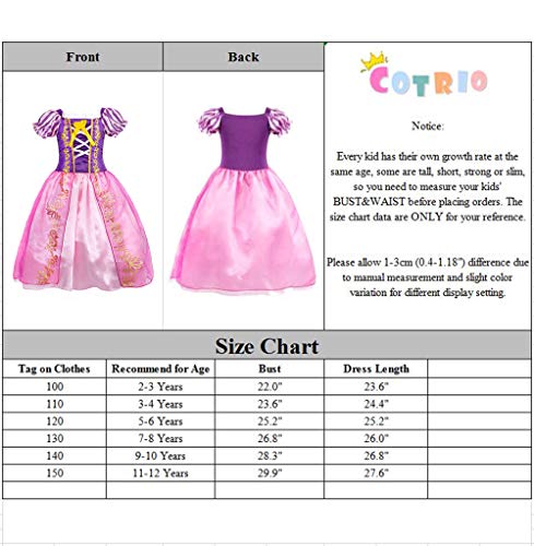 Cotrio Costume Dress Girls Princess Dresses Halloween Outfits Accessories Size 12(11-12 Years, Purple, 150, Wig Gloves Tiara Scepter Necklace Ring Earrings)