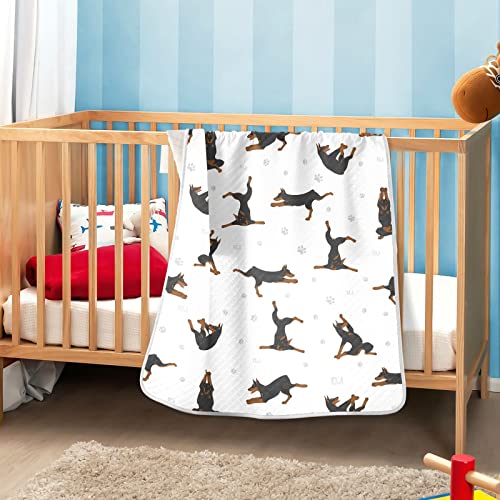 Image of Swaddle Blanket Exercises Doberman Dog Cotton Blanket for Infants, Receiving Blanket, Lightweight Soft Swaddling Blanket for Crib, Stroller, Nursery Blankets, 30 inch X 40 inch, Puppy Multi1