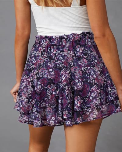 Image of Aoudery Flowy Shorts for Women Casual Boho Floral Skorts Ruffle Mini Skirts Running Tennis Butterfly Chiffon Shorts