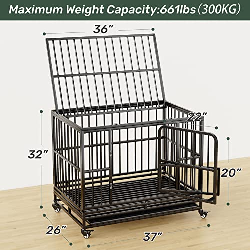 38 Inch Heavy Duty Dog Crate | Dog Kennel For Small Medium Large Dog | Strong Metal Escape Proof Dog Cage | Removable Tray & Lockable Wheels #TOP4