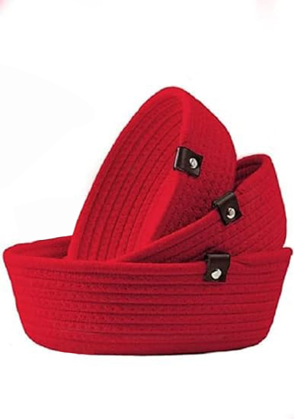 TRENDOZE 100% Natural Jute small box mini rope paper storage Round hamper baby nursery tray bucket for Living Kitchen, Office, Drawing Room,fruits, kitchen, office, (RED SET OF 3)
