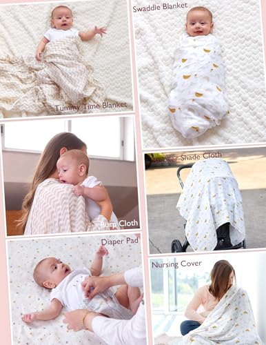 Image of Momcozy Muslin Swaddle Blankets, 4-Pack Breathable and Skin-Friendly Receiving Blankets, Best Wishes Swaddle Blanket Shower Gifts & Baby Registry Essentials, Large 47 inchx47 inch, Stellar Orbit