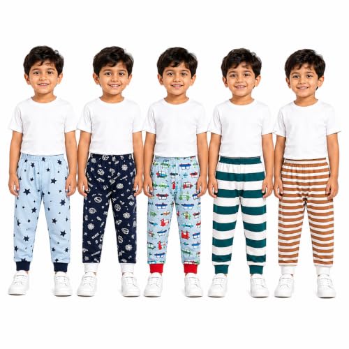 Image of NammaBaby Baby Boys Regular Fit Mid Rise Cotton Printed Track Pants Trackpants (Assorted Prints)