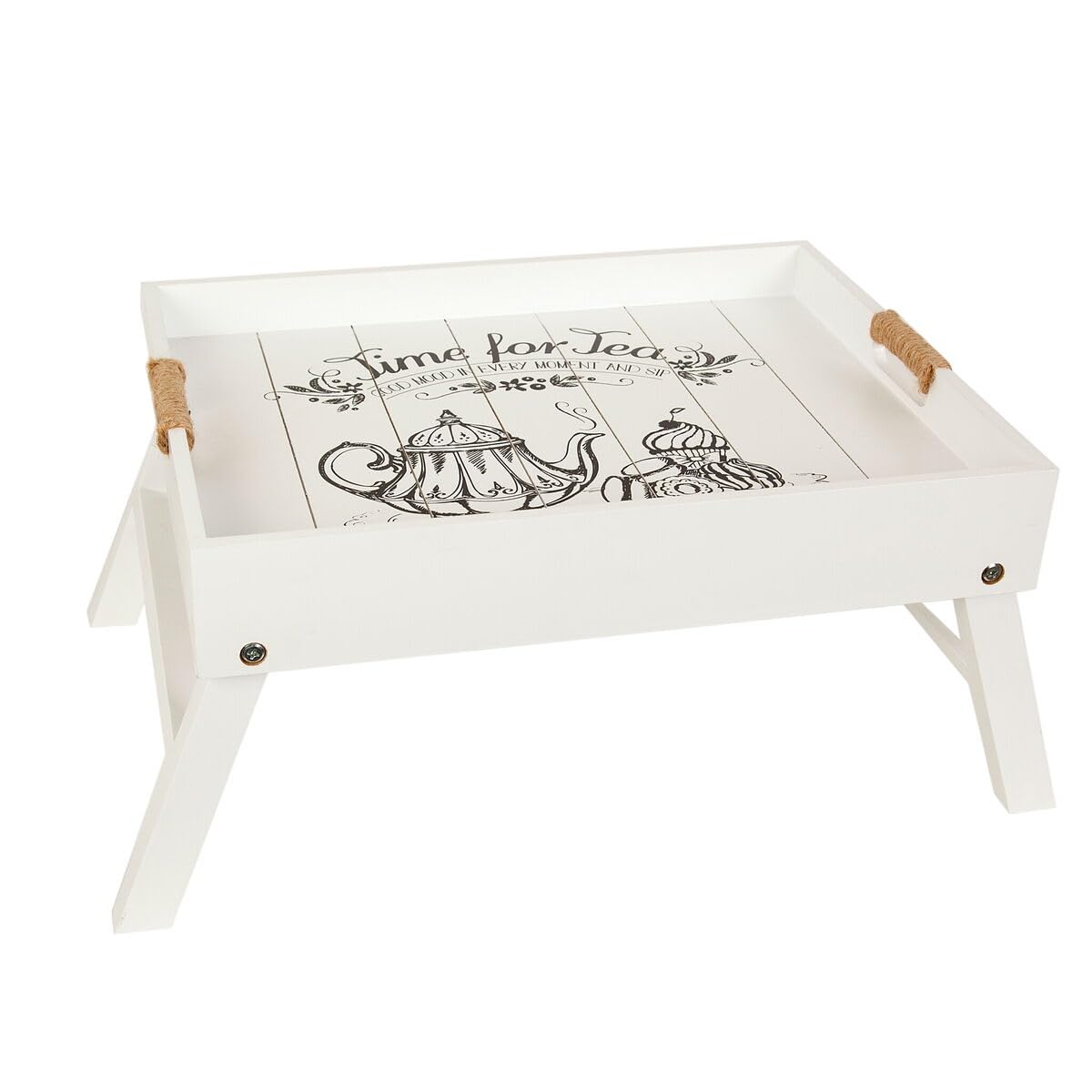 Romimex Folding Bed Tray White Wood 56 x 36 x 24 cm