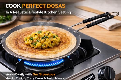 Image of Pure Iron Induction Tawa 10 inch Diameter for Roti, Chapati & Dosa with Steel Handle | Heavy Iron Tava with Health Benefits | Non-Toxic, No Chemical Layer | Induction & Gas Compatible, 1.3 KG